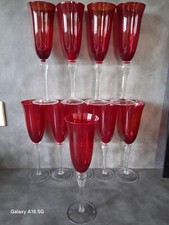 Vintage lot 🍾 10 flutes à champagne 🍾 en verre rouge 🍾 Ancien