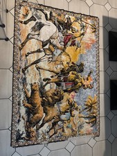 Tapis tapisserie d’Afrique année 1900 scène soldats chevaux chameaux lions