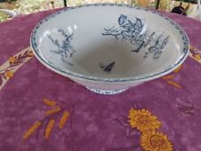 Saladier Terre de Fer Sarreguemines Modèle Carmen Déco Fleur Papillon Bleus 27cm