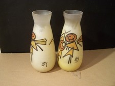 paire de vases en pate de verre,peint,émaillé,art deco,signé leg h 23 cm
