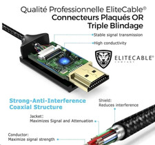 Câble HDMI 5m UltraHD 4K 3D – Plaqué Or | Triple Blindage – Pro EliteCable
