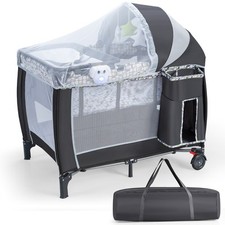 Lit Parapluie Bébé Pliant 4 en 1 avec Matelas Filet Amovible Réglable Table à L