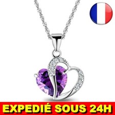 ✅ Collier Coeur Strass Femme Fille Bijoux Chaine Pendentif Cristal 6 Couleurs