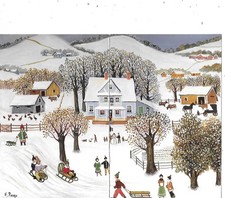 CP JOIES DE L'HIVER A LA CAMPAGNE - ENFANTS SUR LES LUGES - BONHOMME DE NEIGE