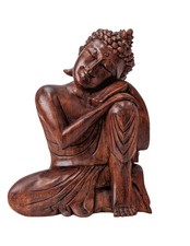 Statue de Bouddha assis 30cm en bois massif sculpt
