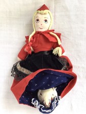 POUPÉE RÉVERSIBLE VINTAGE LE PETIT CHAPERON ROUGE MERE-GRAND LE LOUP EN TISSU