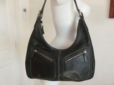 SUPERBE SAC BESACE CLEO CUIR SOUPLE NOIR PORTE EPAULE  MAINS PARFAIT ETAT