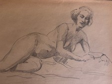 Dessin au Crayon Étude De Nu Féminin Femme Nue Modèle D’atelier Art Deco 1920