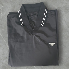 Polo noir bi-matière Prada logo plaque taille L UJN895 S OOO 1 AN5