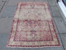 Fin Ancien Worn Main Fabriqué Traditionnel Oriental Laine Blanc Rouge Tapis