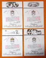 Etiquettes vin Mouton Rothschild 1948 1949 1950 1951 Bordeaux Pauillac spécimen
