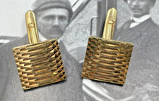 Boutons de manchette carrés vintage en plaqué or guilloché