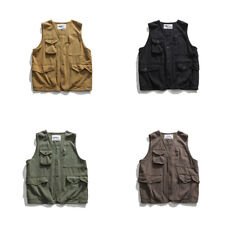 Hommes Multi Poches Cargo Débardeur Col V Décontracté Coton Pêche Gilets