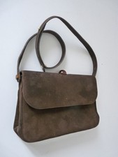 Ancien Sac à main daim brun accessoire de mode vintage (18460)