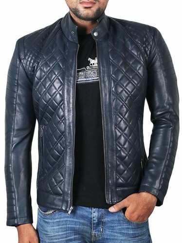 Veste cuir matelassée - veste, bleu