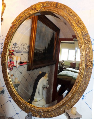 Miroir mural bois doré - mural,