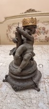 Beautifull French darkened Bronze angel cherub putti figurine mounted on ornate 