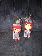 VTG Raggedy Ann & Andy Umbrella Styrofoam Christmas Ornament Cloth Flocked Japan