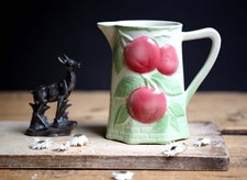 Antique French Majolica Jug Art Nouveau Ceramic Pitcher with Apple Saint Clement