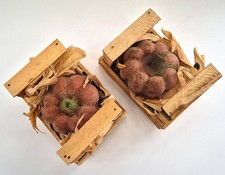 2 BOUGIES CITROUILLES DANS CAGETTES EN BOIS GARNIES DE PAILLE DE MAÏS