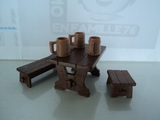 PLAYMOBIL vintage table marron bois banc tabouret chopes médiéval western