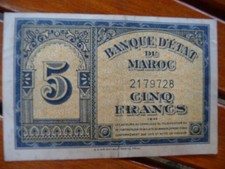 Billet "Banque d’état du Maroc" 5 Francs (10)