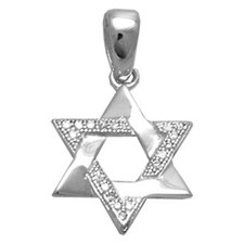Pendentif étoile de David en ARGENT Rhodié & Zirconium - NEUF - CHAÎNE en OPTION