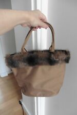 Neuf - Sac à main MURVAL Paris toile bordé de fausse fourrure vison brun marron 