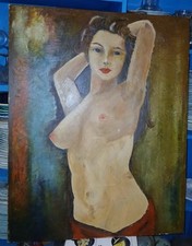 Tableau Grande huile sur toile Femme nue. XAVIER J. BARILE (AMERICAN, 1891-1981)