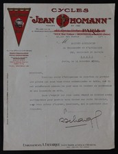 Facture PARIS Cycle JEAN HOMANN singe Fauvarque Vélo entête illustrée 67