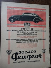 PEUGEOT 302 et 402 automobile publicité papier ILLUSTRATION 1936 col