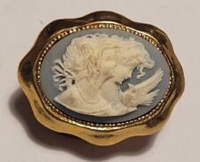 Broche Ancienne Camée Double Portrait Femme Colombe / Métal Doré 