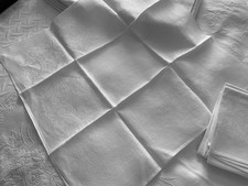 Linge Ancien 6 Serviettes À Broder De Mariage Damassé Soie Fleurs De Lys