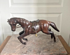 Ancien Sculpture Cheval Cuir