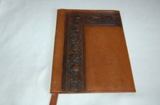 ANCIEN COUVRE LIVRE EN CUIR VÉRITABLE CUIR LISEUSE