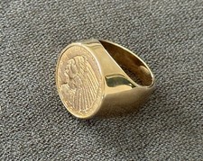 Chevalière neuve en or massif 18 carats - pièce 5 dollars (22 carats) - homme