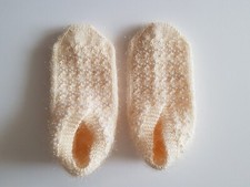 Chaussons d'intérieur tricot fait main, femme. Blanc crème à perles. 36/37/38