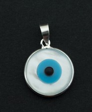 Pendentif Oeil bleu Grec ou Turc - Nazar Boncuk H: 2 cm en Argent 925  #  10054