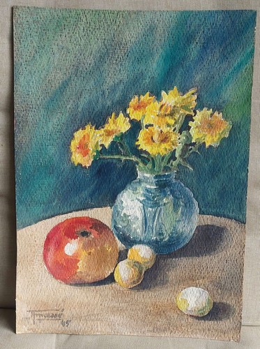 Aquarelle nature morte - aquarelle, pomme