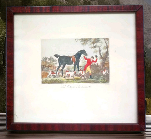 Lithographie chasse courre - chasse, à