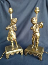 Vintage Gilded Metal French Lamp Bases Musician Children