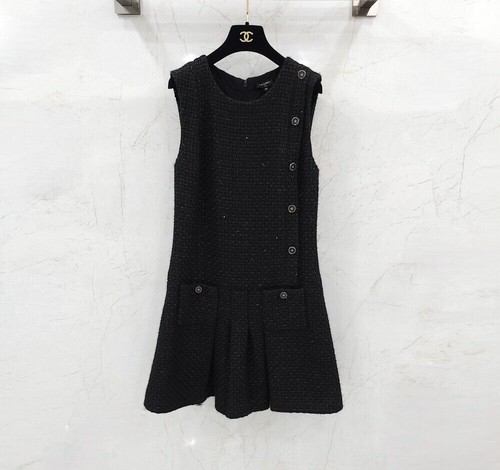 Chanel robes tweed noir 25a - tweed,