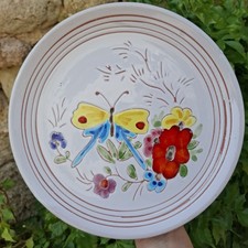 Assiette murale Miclau floral papillon Vallauris vintage années 60 dlg Cerenne 