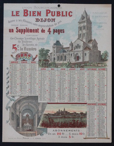 Calendrier 1898 bien public - calendrier,