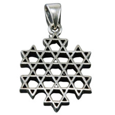 Pendentif étoile de David ( Magen David) avec 13 petits Magen David en argent...