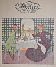 Diner Couple BERNARD BOUTET DE MONVEL MENU Gastronomie Gravure
