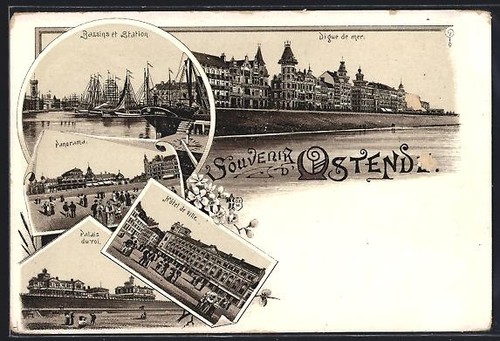 Lithographie ostende digue de - digue,