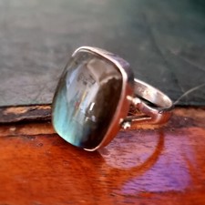 Bague Artisan Vintage Argent 925 Poinçon & Labradorite T 55