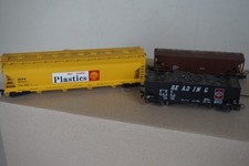 24)LOT 3 WAGONS SHELL CHIMICALS PLASTICS 56' ACF + TRÉMIE READING BACHMANN HO OO
