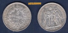 5 Francs Hercule 1877 K Bordeaux TB + X - III République , 1871-1940